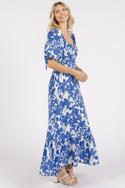 Robe à manches bouffantes, encolure en cœur, imprimé floral et découpes au dos Mittoshop