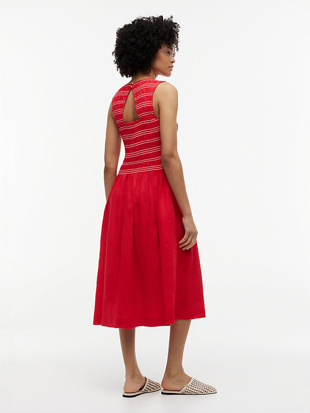 Pure Linen Smock Sleeveless Midi Dress