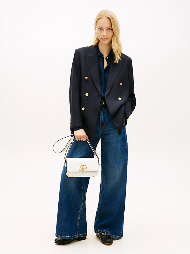 Leather Flap Logo Plaque Crossbody Bag