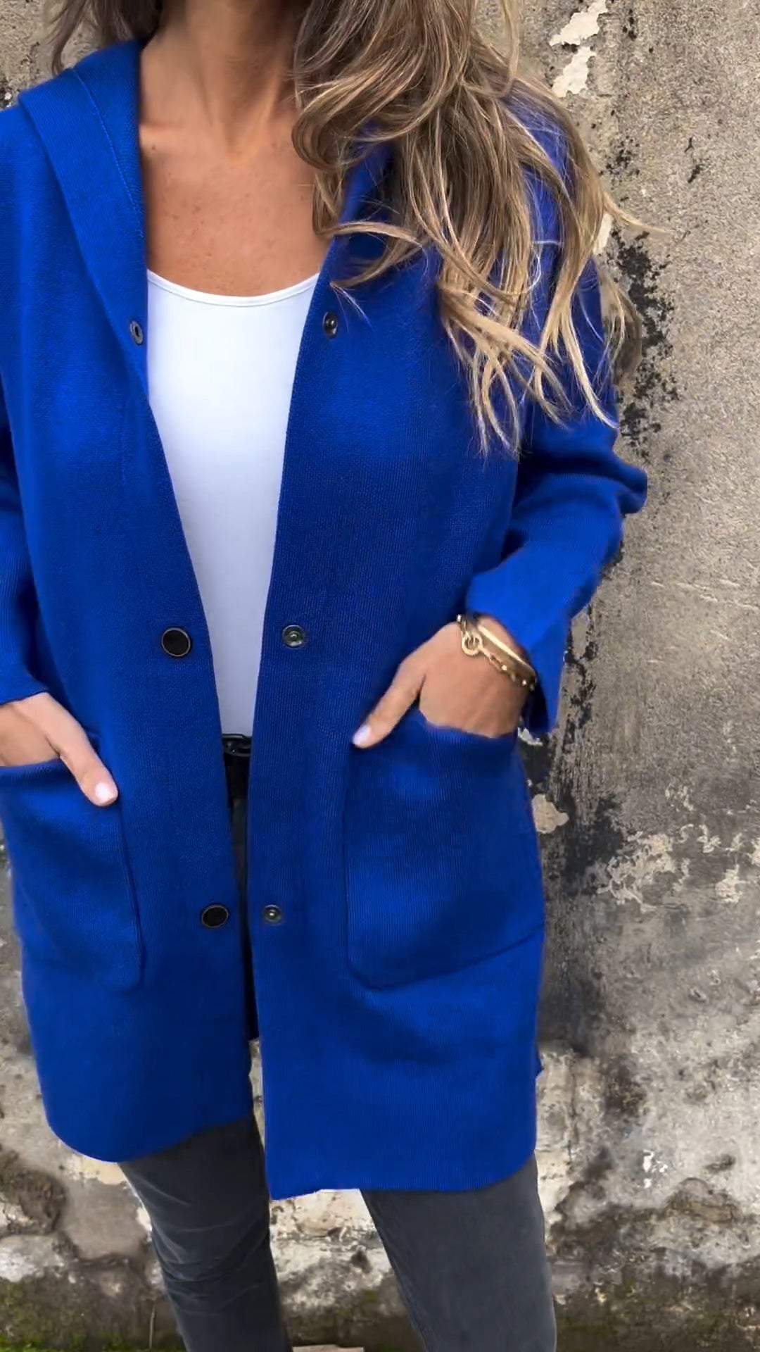 SCHLUSSVERKAUF🔥Damen Kapuzen-Langarm-Jacke im Freizeit-Design mit seitlicher Knopfleiste