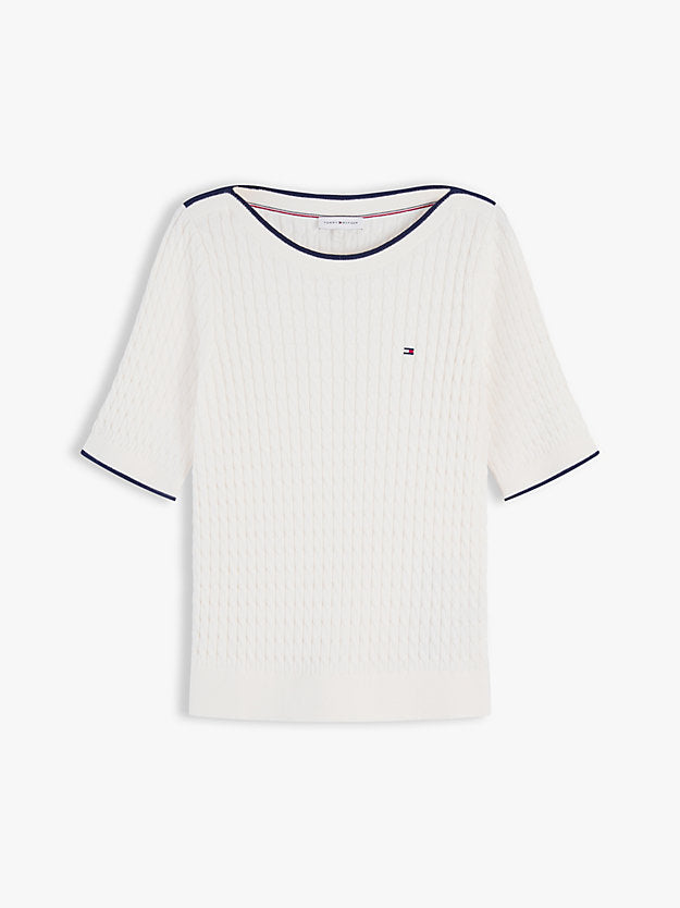 Cable Knit Boat Neck Short Sleeve Jumper