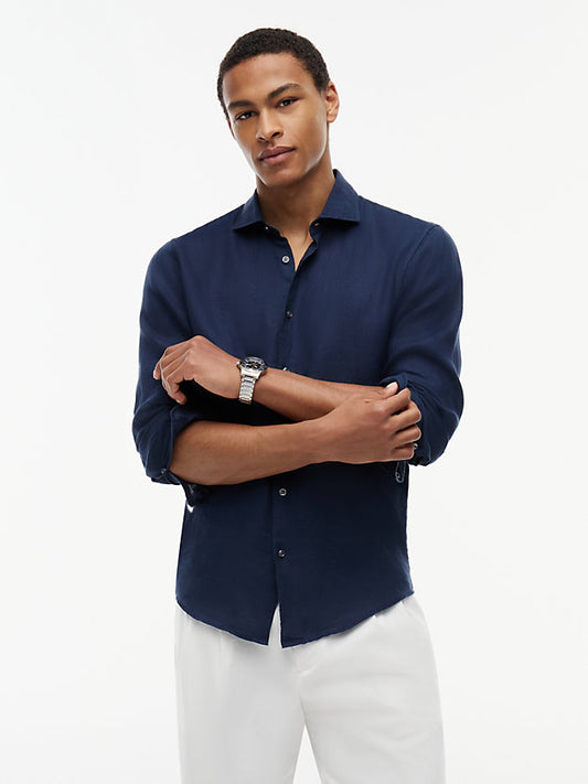 New York Label Slim Fit Pure Linen Shirt