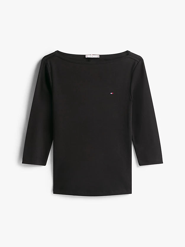 Slim Three-Quarter Sleeve Boat Neck T-Shirt