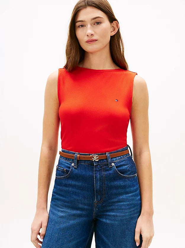 Ribbed Slim Boat Neck Tank Top
