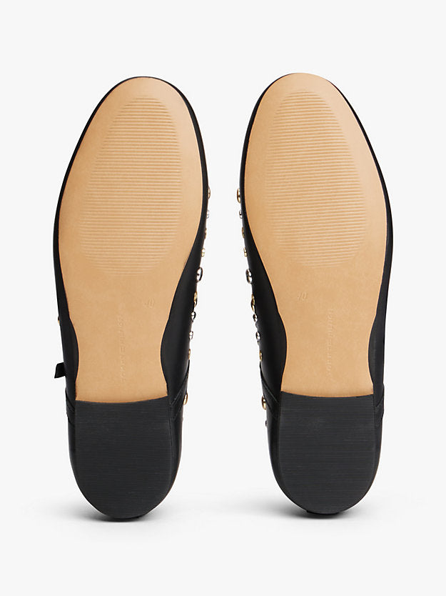 Stud Embellished Leather Buckle Ballerinas