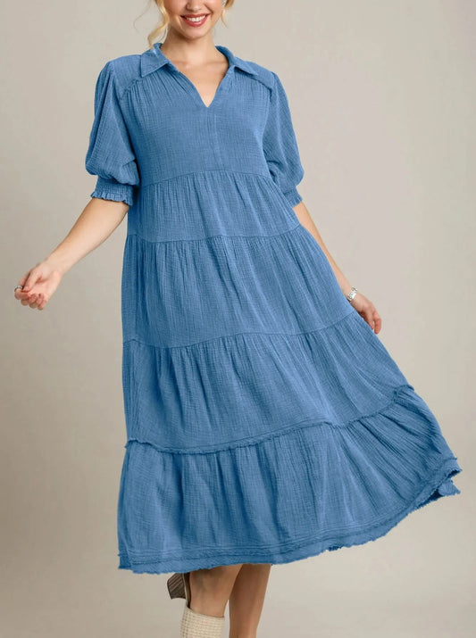 Damen Maxikleid mit V-Ausschnitt und Stufenrock (2 kaufen, kostenloser Versand)