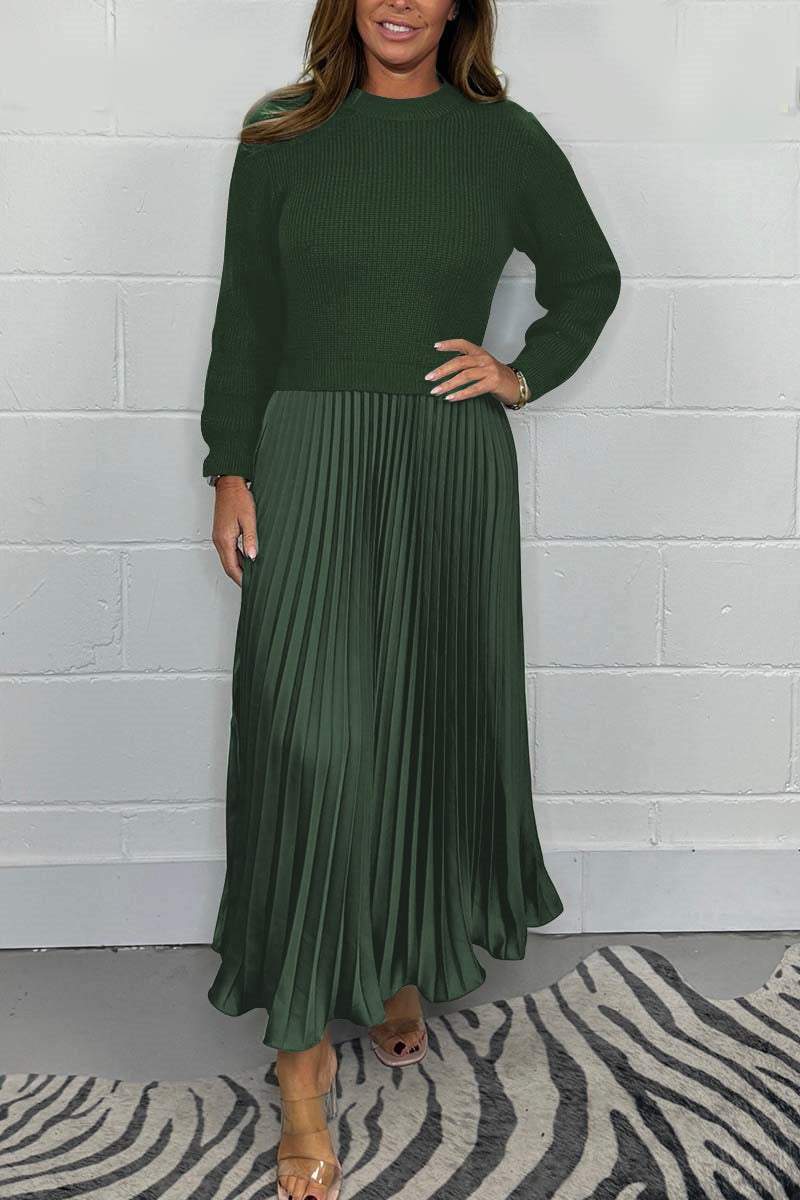 Women’s Stylish and Elegant Round-neck Pleated Dress