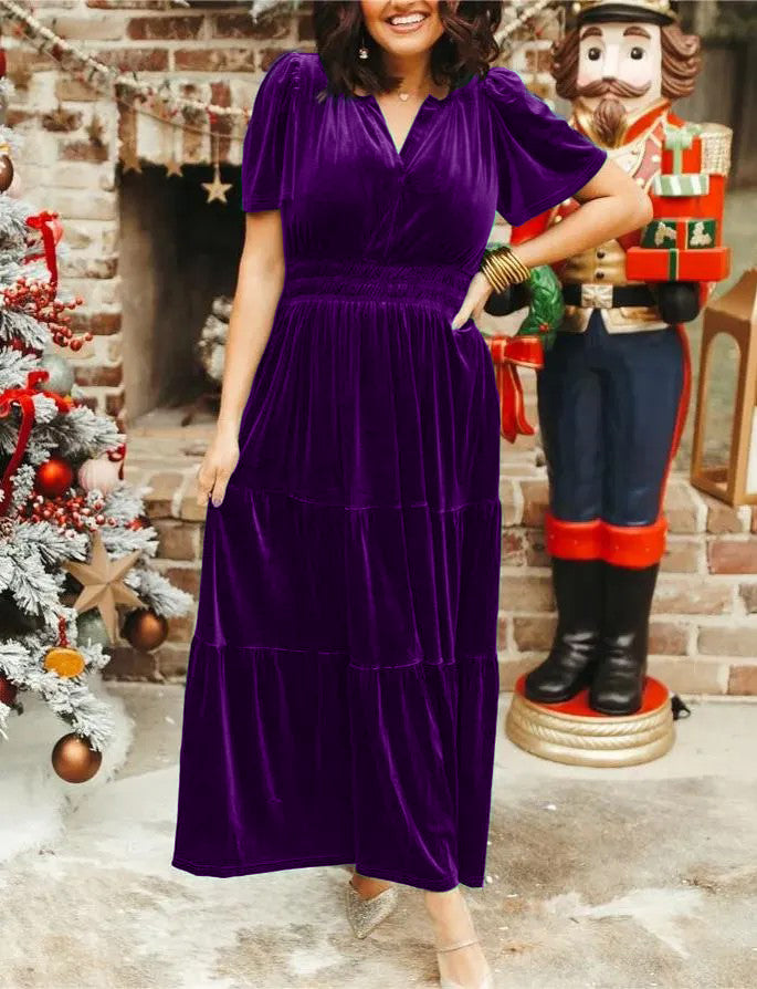Neues gestuftes Maxikleid aus Samt für Damen (2 kaufen, kostenloser Versand)