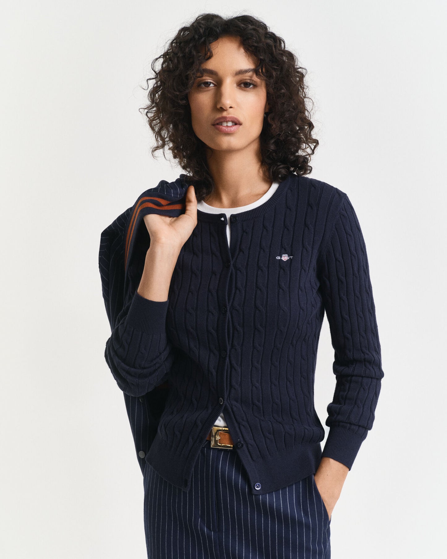 Stretch Cotton Cable Knit Cardigan