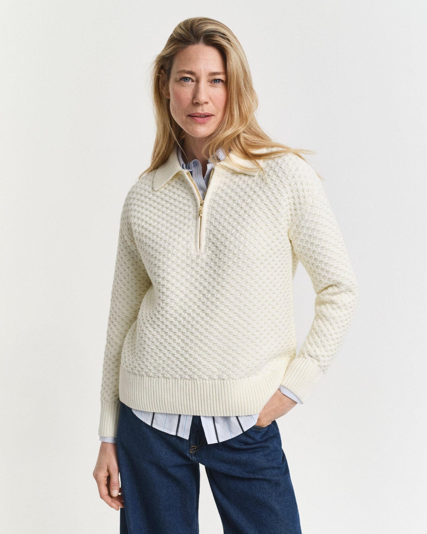 Textured Cotton Half-Zip Sweater