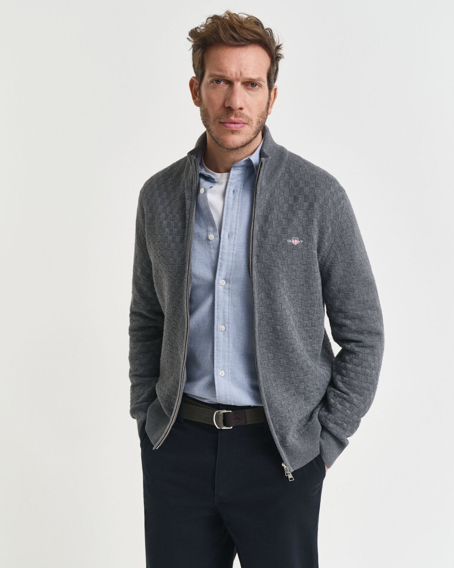 Micro Textured Zip Sweater