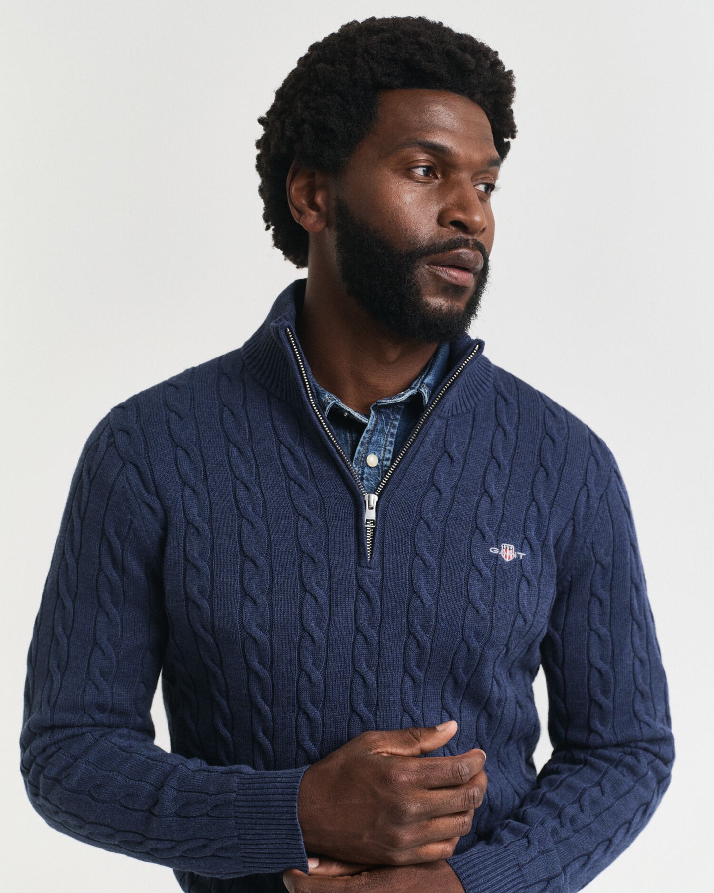 Cotton Cable Knit Half-Zip Sweater